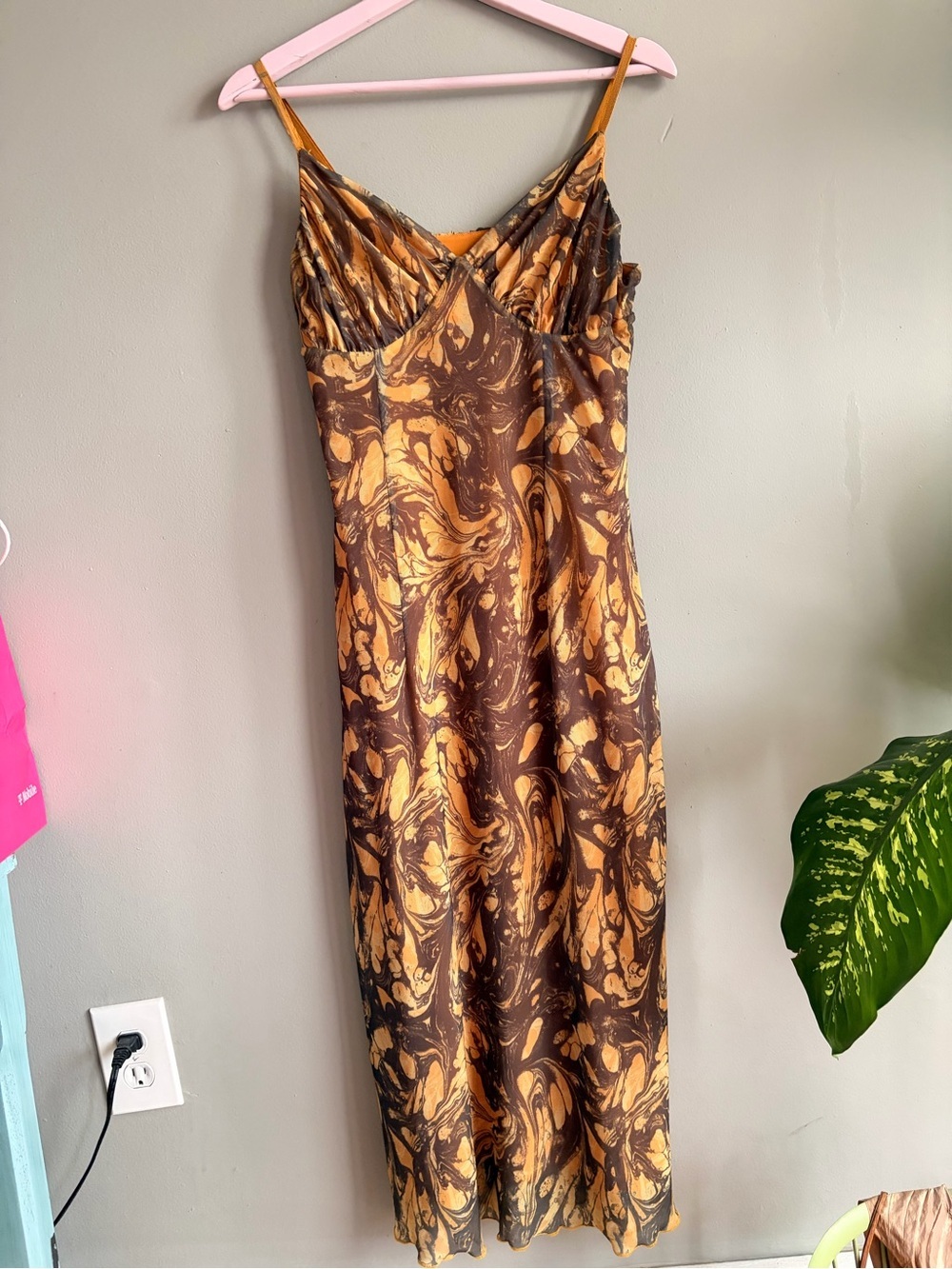 Urban Outfitters Yellow Marble-Print Slip Dress - Picture 2 of 6